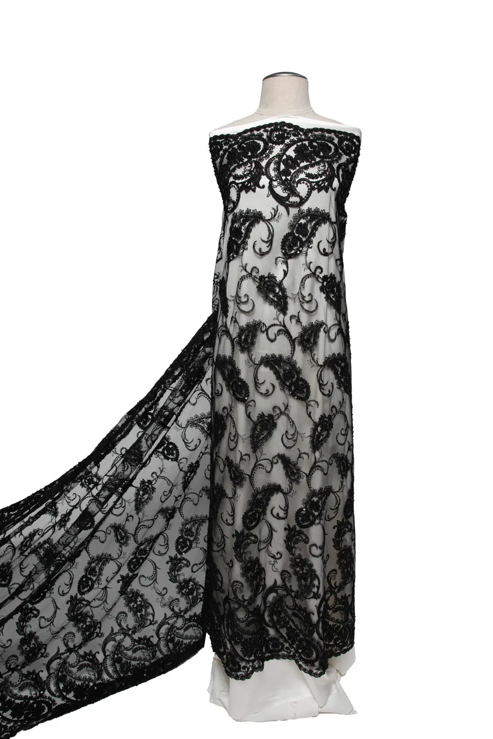 Tulle Lace Fabric Embroidered with Sequins and Intricate Floral Pattern 52" Wide | Exquisite Fabric