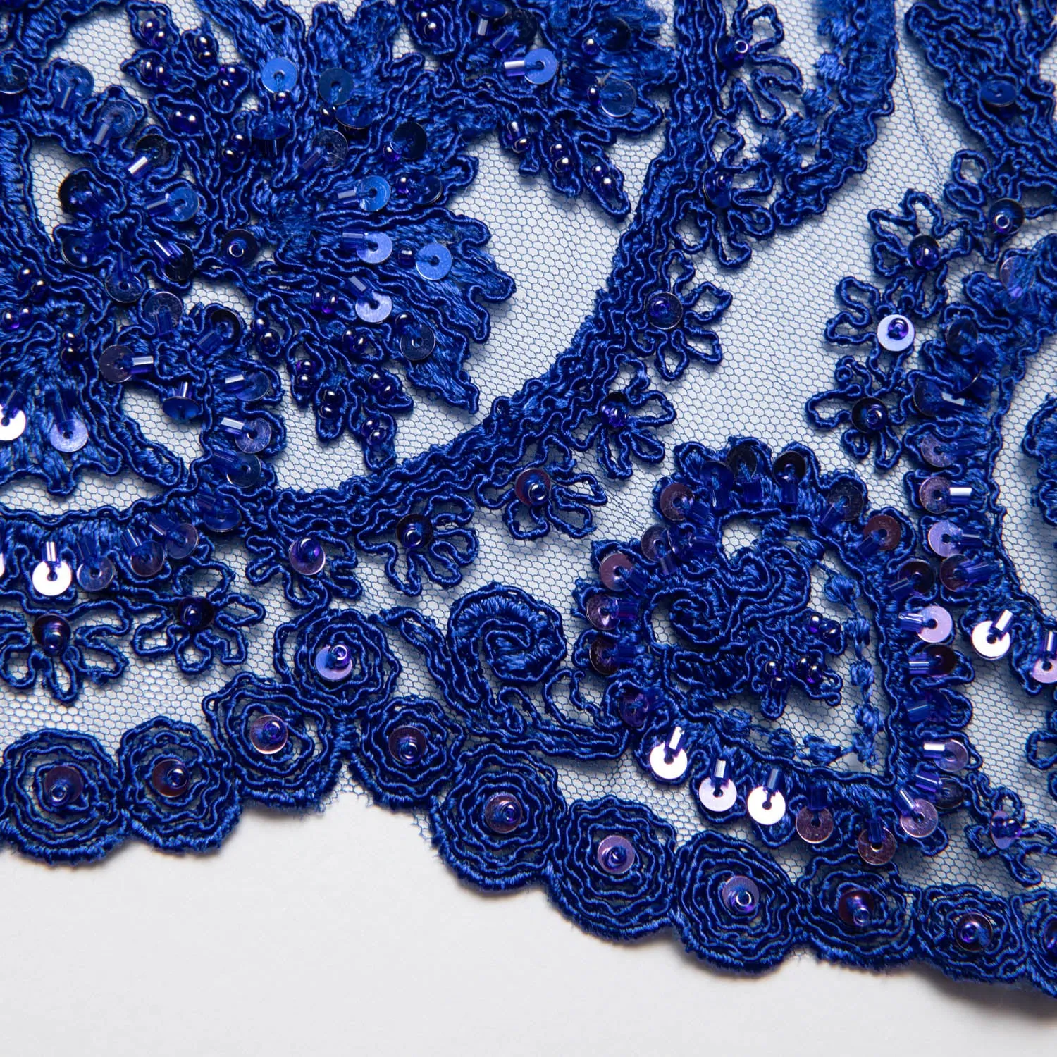 Tulle Lace Fabric Embroidered with Sequins and Intricate Floral Pattern 52" Wide | Exquisite Fabric