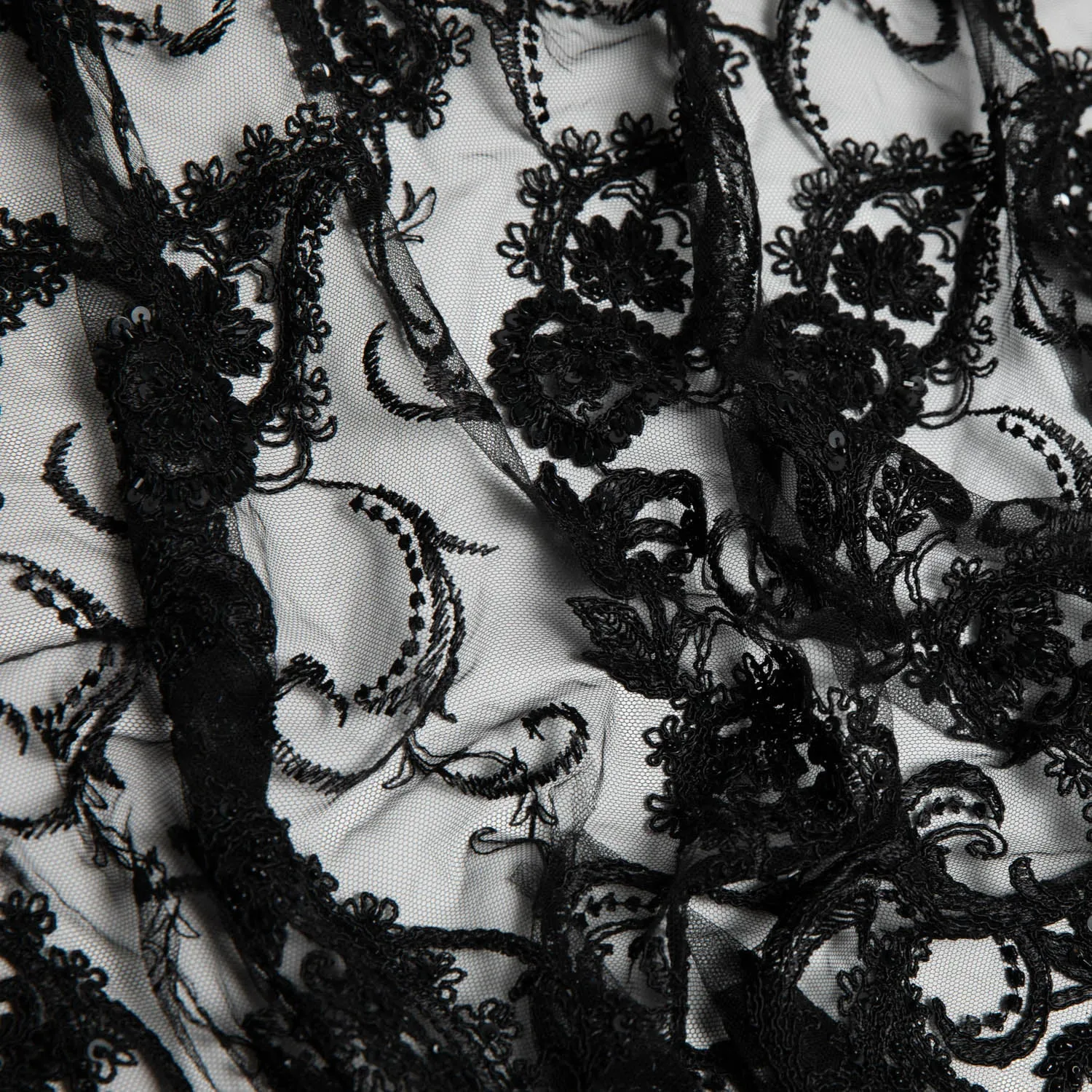 Tulle Lace Fabric Embroidered with Sequins and Intricate Floral Pattern 52" Wide | Exquisite Fabric