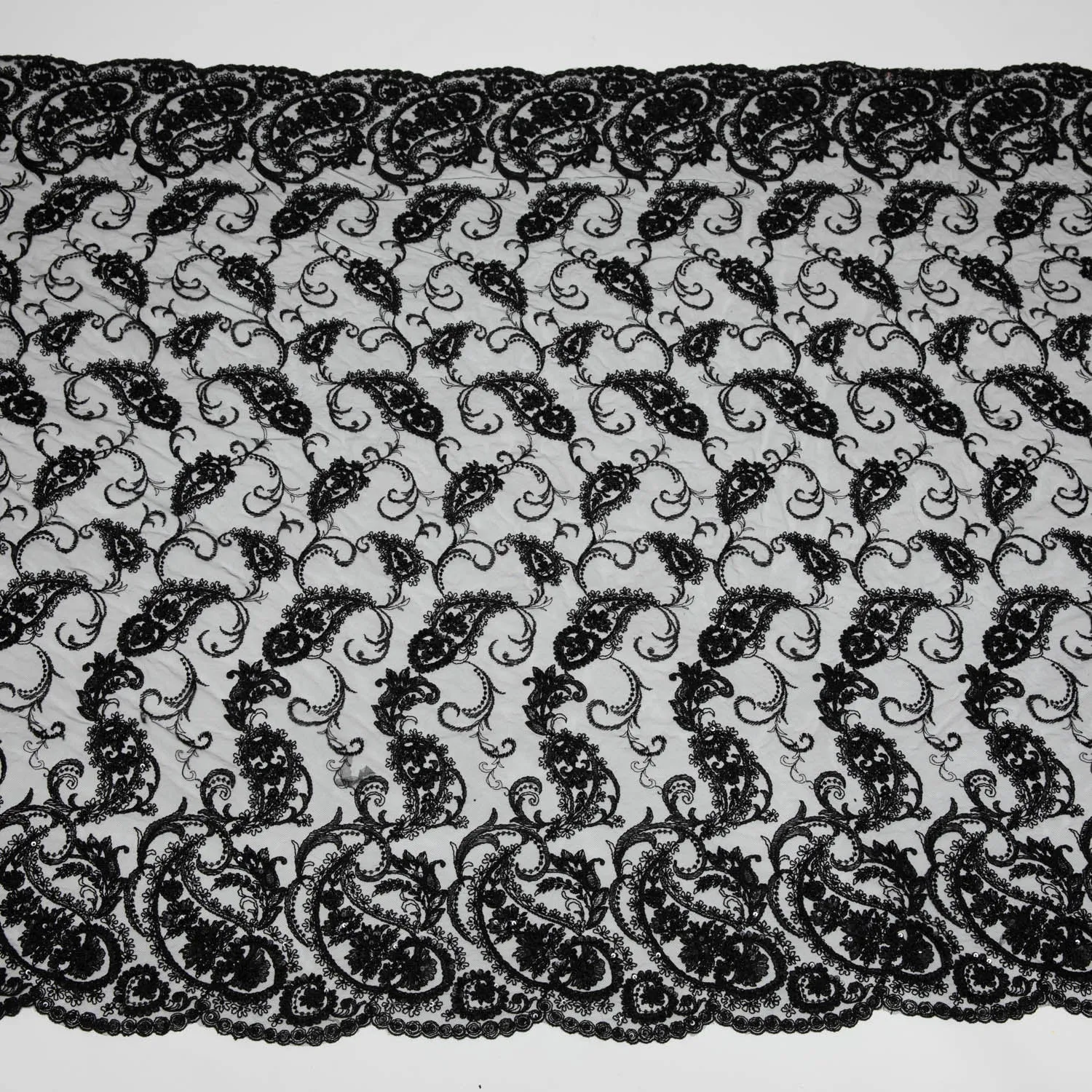 Tulle Lace Fabric Embroidered with Sequins and Intricate Floral Pattern 52" Wide | Exquisite Fabric