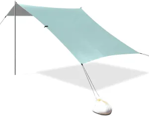 Turquoise Designed UPF50  Protection Foldable Beach Tent Easy Setup Portable Sun Shelter Includes Sand Shovel, Sandbags, Stability Poles for Camping Trips, Fishing, Backyard Fun or Picnics