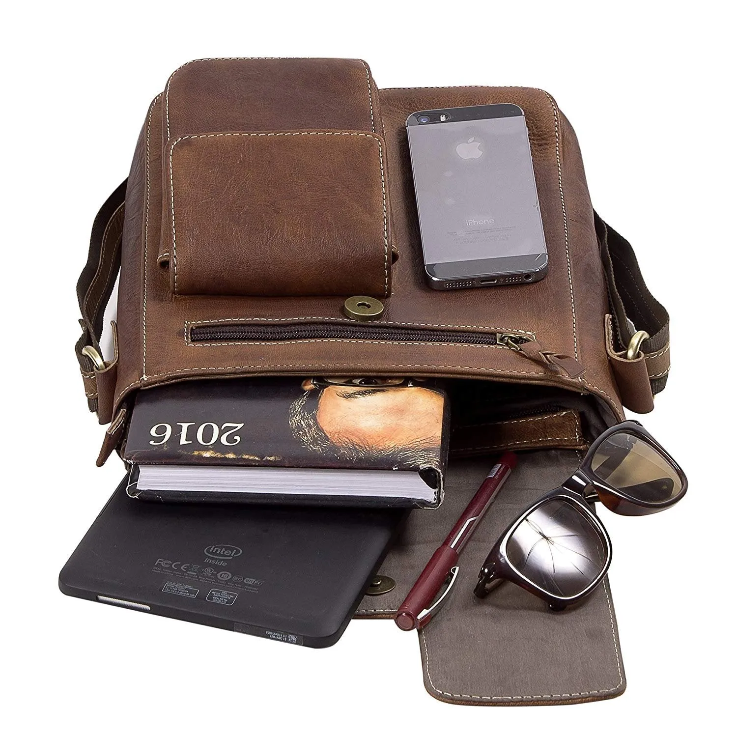 TUZECH Pure Genuine Leather Modern Styled Brown Stylish Vintage Handbag Satchel Bag Handcrafted Leather Bag -Fits Laptop Up To (11 Inches)