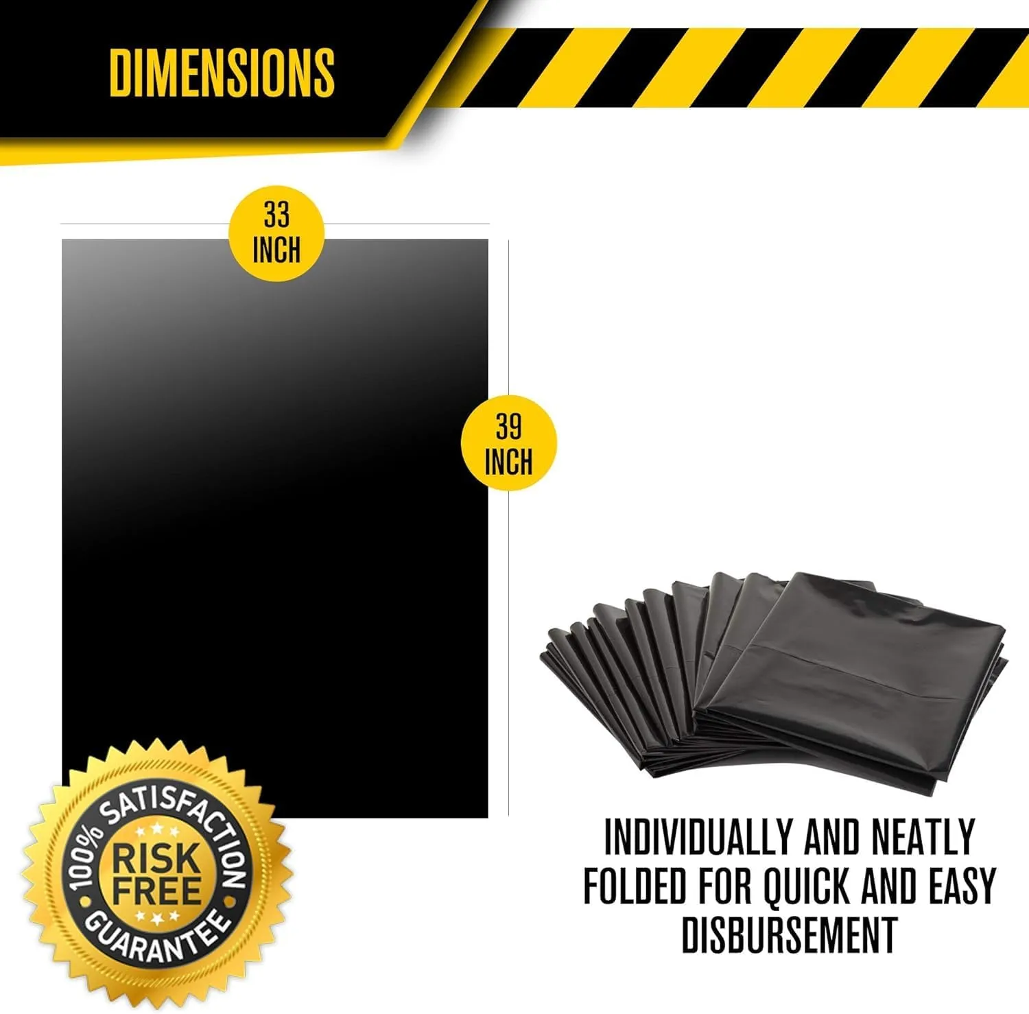 Ultrasac 33 Gallon Trash Bags - (Huge 100 Pack/w Ties) - 39" x 33" Heavy Duty Large Professional Quality Black Garbage Bags - Extra Strong Plastic Trashbags for Home, Kitchen, Lawn, and Other