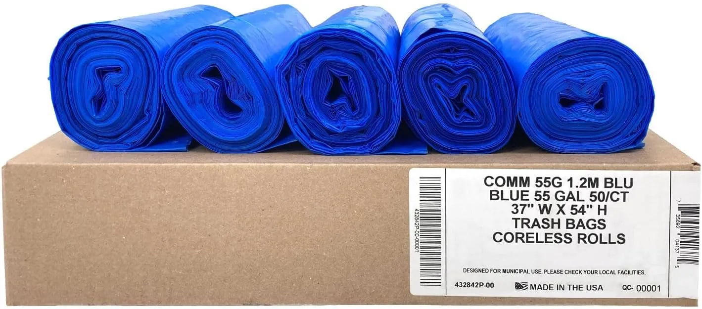 Ultrasac Heavy Duty 55 Gallon Blue Trash Bags - (Value 200 Pack) - 1.5 MIL equivalent Industrial Strength Plastic 37" x 54" for 50-55 Gal Cans -Fits Toter, Rubbermaid Brute, Carlislie Bronco etc.