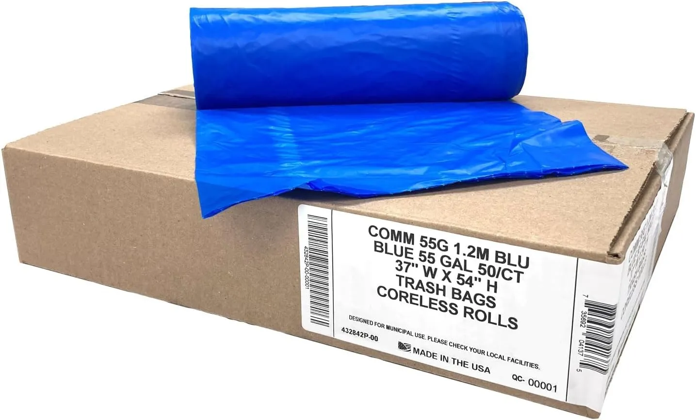Ultrasac Heavy Duty 55 Gallon Blue Trash Bags - (Value 200 Pack) - 1.5 MIL equivalent Industrial Strength Plastic 37" x 54" for 50-55 Gal Cans -Fits Toter, Rubbermaid Brute, Carlislie Bronco etc.