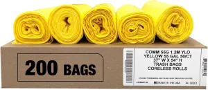 Ultrasac Heavy Duty 55 Gallon Yellow Trash Bags - (Value 200 Pack) - 1.5 MIL equivalent Industrial Strength Plastic 37" x 54" for 50-55 Gal Cans -Fits Toter, Rubbermaid Brute, Carlislie Bronco etc.