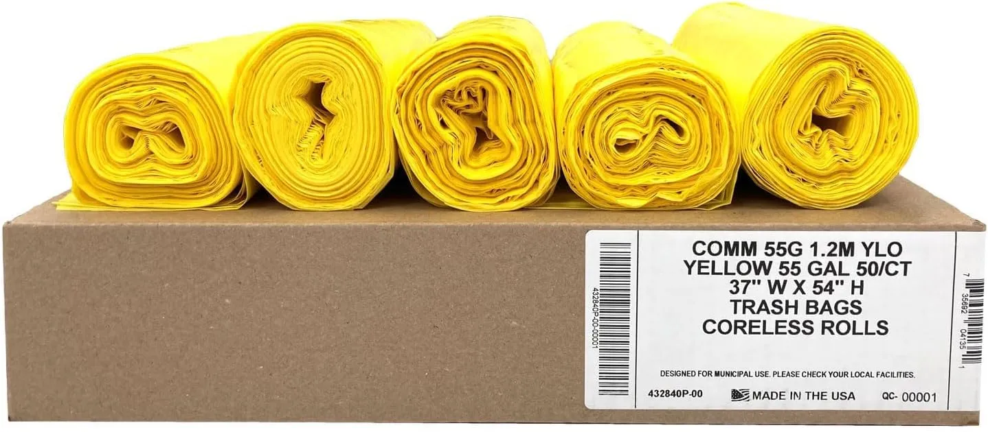 Ultrasac Heavy Duty 55 Gallon Yellow Trash Bags - (Value 200 Pack) - 1.5 MIL equivalent Industrial Strength Plastic 37" x 54" for 50-55 Gal Cans -Fits Toter, Rubbermaid Brute, Carlislie Bronco etc.