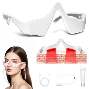 Under-Eye Light Therapy Device, 2 Modes Light Therapy, Beauty Device with Eye Massage for Relieve Eye Bags, Eye Fatigue, Dark Circles, with Gel and Glasses Strap (White)