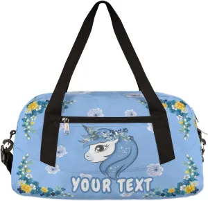 Unicorn Flowers Personalized Kids Duffel Bag for Girls, Flowering bushes Customized Dance Bag Overnight Small Duffel Bag Carry On Weekend Sports Gym Travel Bag for School Practice Gymnastics Ballet
