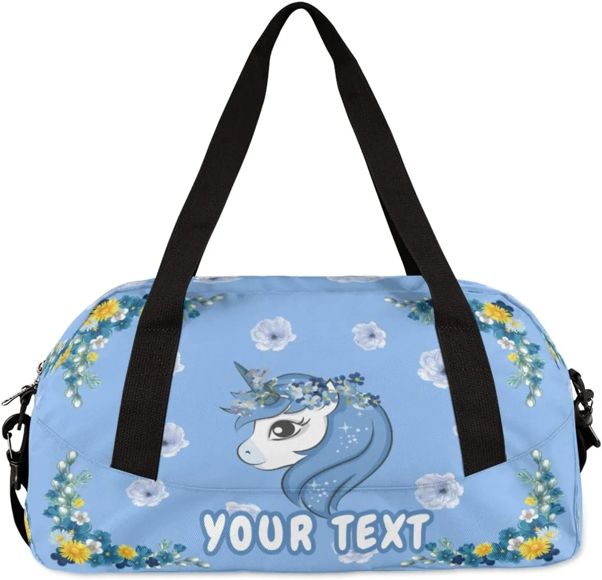 Unicorn Flowers Personalized Kids Duffel Bag for Girls, Flowering bushes Customized Dance Bag Overnight Small Duffel Bag Carry On Weekend Sports Gym Travel Bag for School Practice Gymnastics Ballet