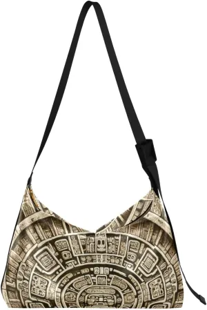 Unisex Shoulder Bag Crossbody Handbag Ancient-mayan-calendar-stone Women Casual Hobo Bag Lightweight PU Leather Tote