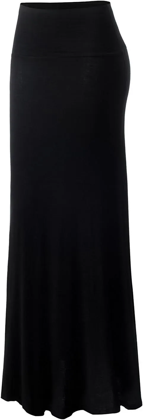 URBAN K Womens Basic Foldable High Waist Regular and Plus Size Maxi Skirts