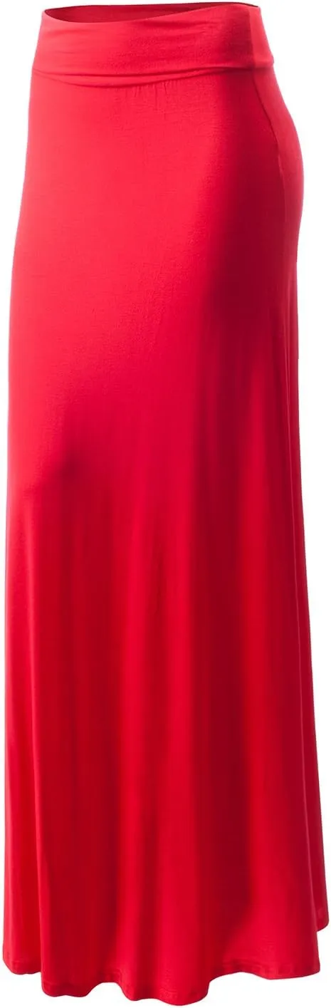 URBAN K Womens Basic Foldable High Waist Regular and Plus Size Maxi Skirts