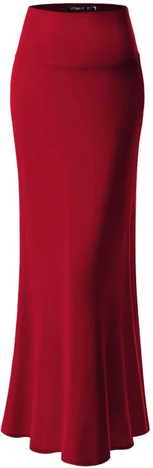 URBAN K Womens Basic Foldable High Waist Regular and Plus Size Maxi Skirts