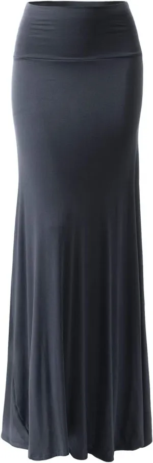 URBAN K Womens Basic Foldable High Waist Regular and Plus Size Maxi Skirts
