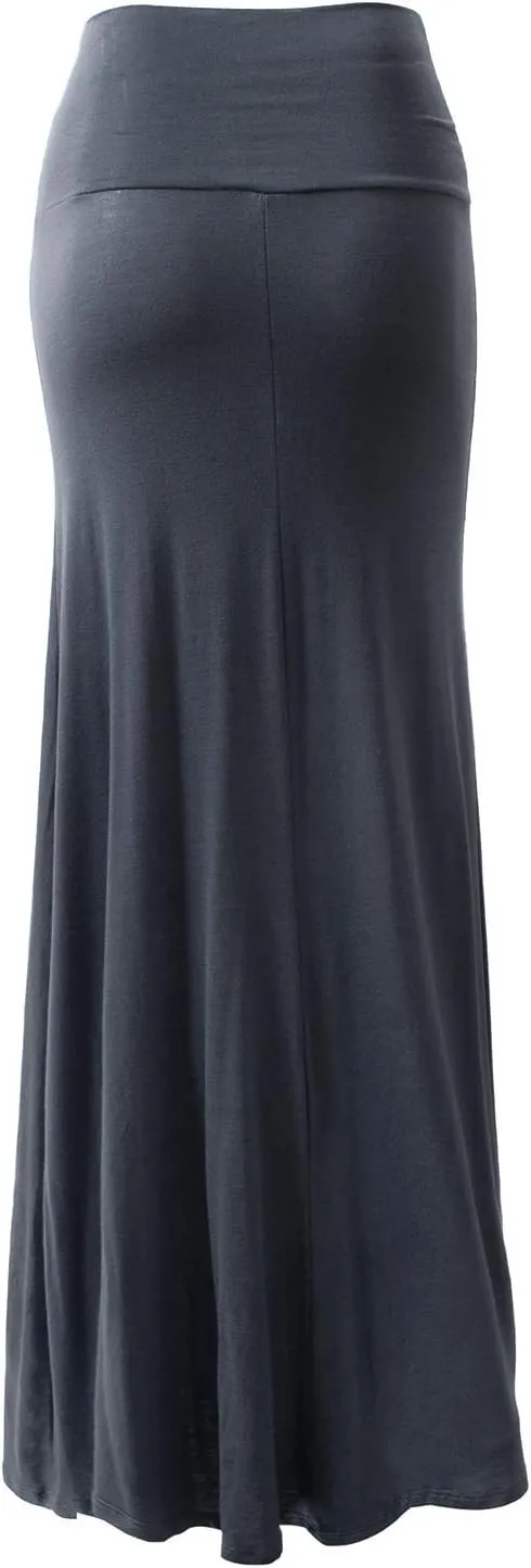 URBAN K Womens Basic Foldable High Waist Regular and Plus Size Maxi Skirts