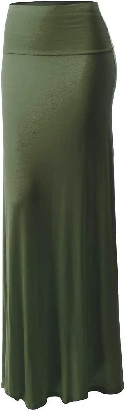 URBAN K Womens Basic Foldable High Waist Regular and Plus Size Maxi Skirts