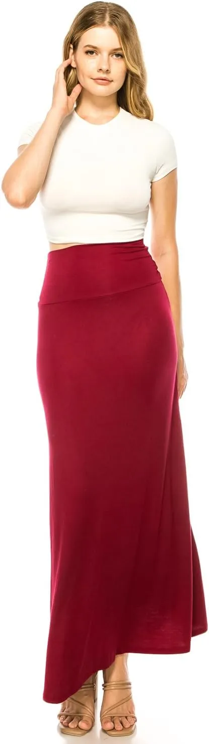 URBAN K Womens Basic Foldable High Waist Regular and Plus Size Maxi Skirts