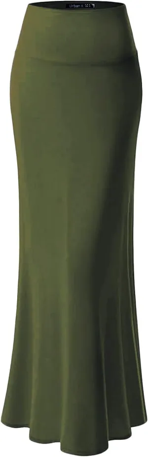 URBAN K Womens Basic Foldable High Waist Regular and Plus Size Maxi Skirts