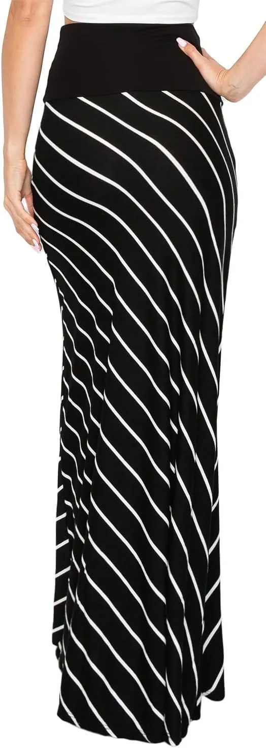 URBAN K Womens Basic Foldable High Waist Regular and Plus Size Maxi Skirts