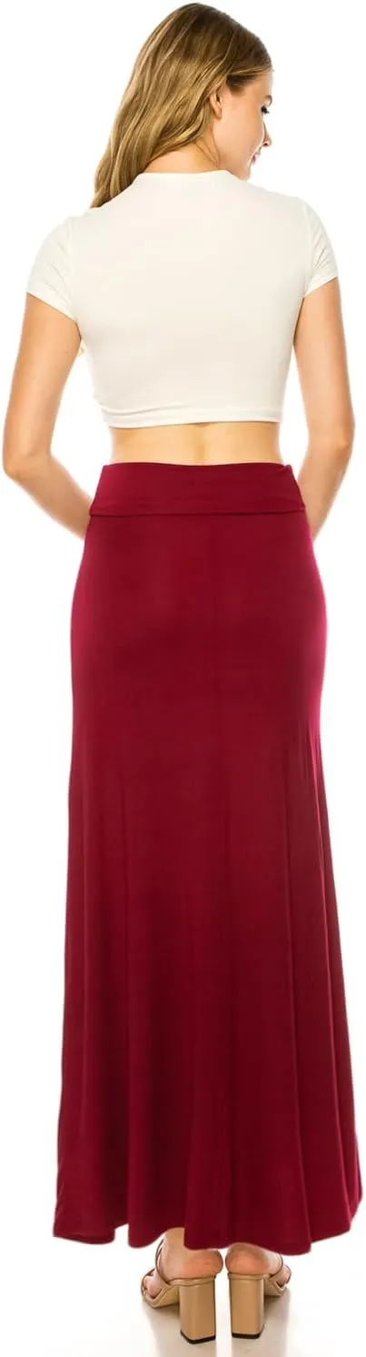 URBAN K Womens Basic Foldable High Waist Regular and Plus Size Maxi Skirts