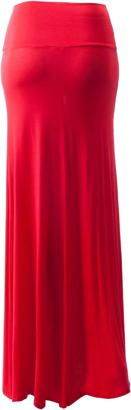 URBAN K Womens Basic Foldable High Waist Regular and Plus Size Maxi Skirts