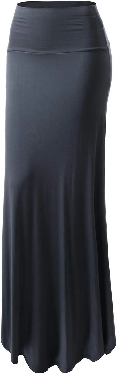 URBAN K Womens Basic Foldable High Waist Regular and Plus Size Maxi Skirts