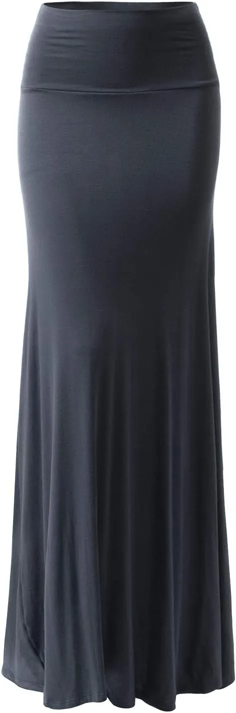 URBAN K Womens Basic Foldable High Waist Regular and Plus Size Maxi Skirts