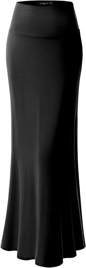 URBAN K Womens Basic Foldable High Waist Regular and Plus Size Maxi Skirts