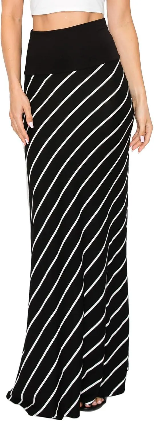 URBAN K Womens Basic Foldable High Waist Regular and Plus Size Maxi Skirts