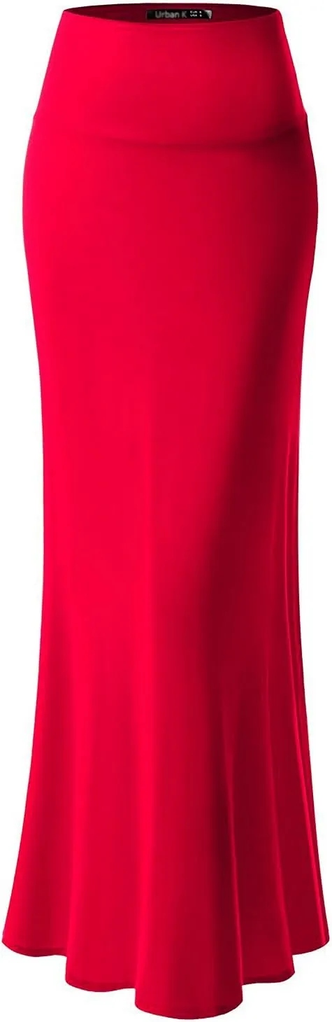 URBAN K Womens Basic Foldable High Waist Regular and Plus Size Maxi Skirts