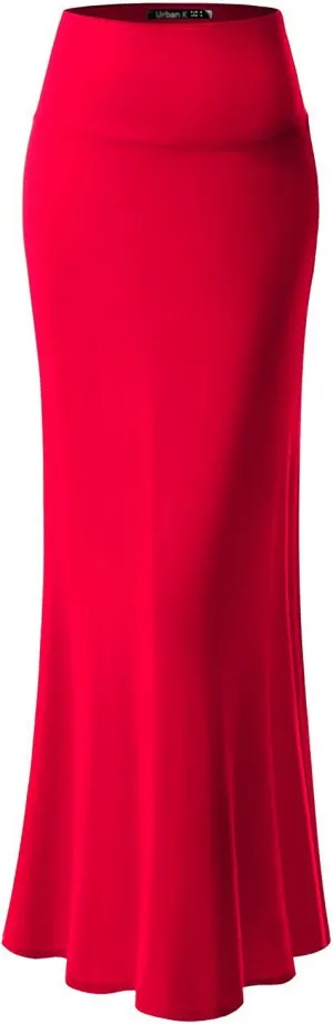 URBAN K Womens Basic Foldable High Waist Regular and Plus Size Maxi Skirts