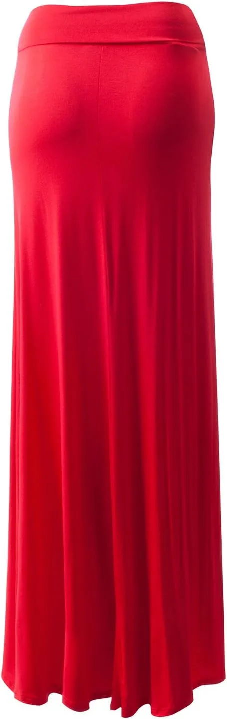URBAN K Womens Basic Foldable High Waist Regular and Plus Size Maxi Skirts
