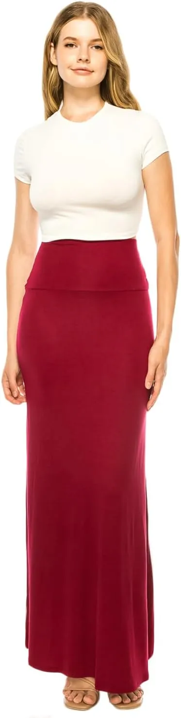 URBAN K Womens Basic Foldable High Waist Regular and Plus Size Maxi Skirts