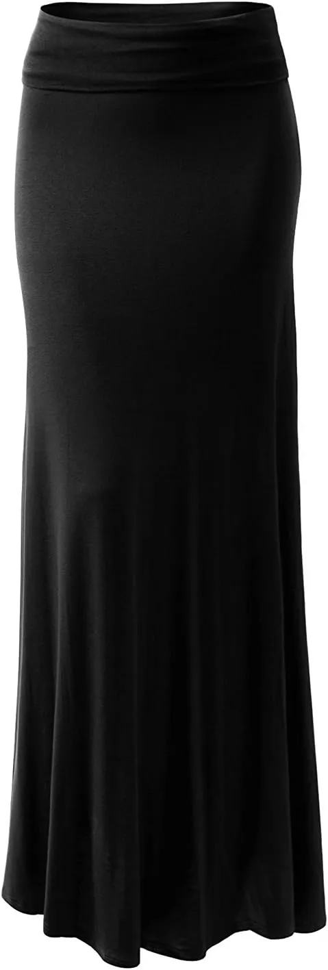 URBAN K Womens Basic Foldable High Waist Regular and Plus Size Maxi Skirts