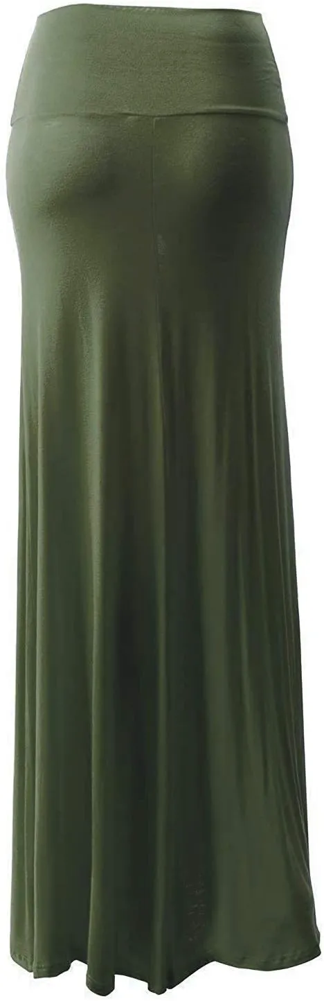 URBAN K Womens Basic Foldable High Waist Regular and Plus Size Maxi Skirts