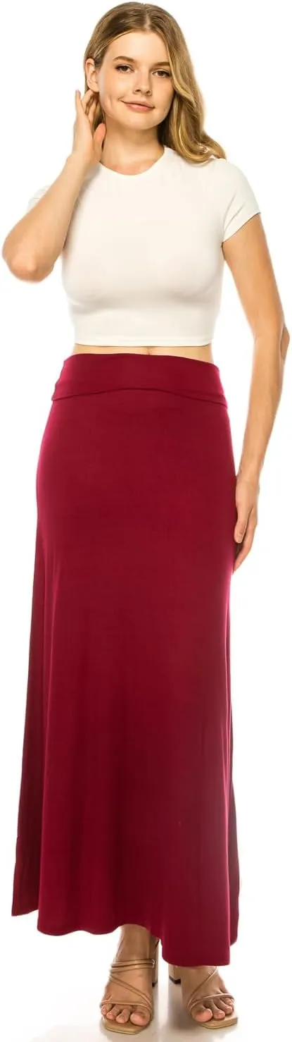 URBAN K Womens Basic Foldable High Waist Regular and Plus Size Maxi Skirts