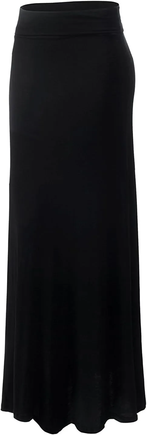 URBAN K Womens Basic Foldable High Waist Regular and Plus Size Maxi Skirts