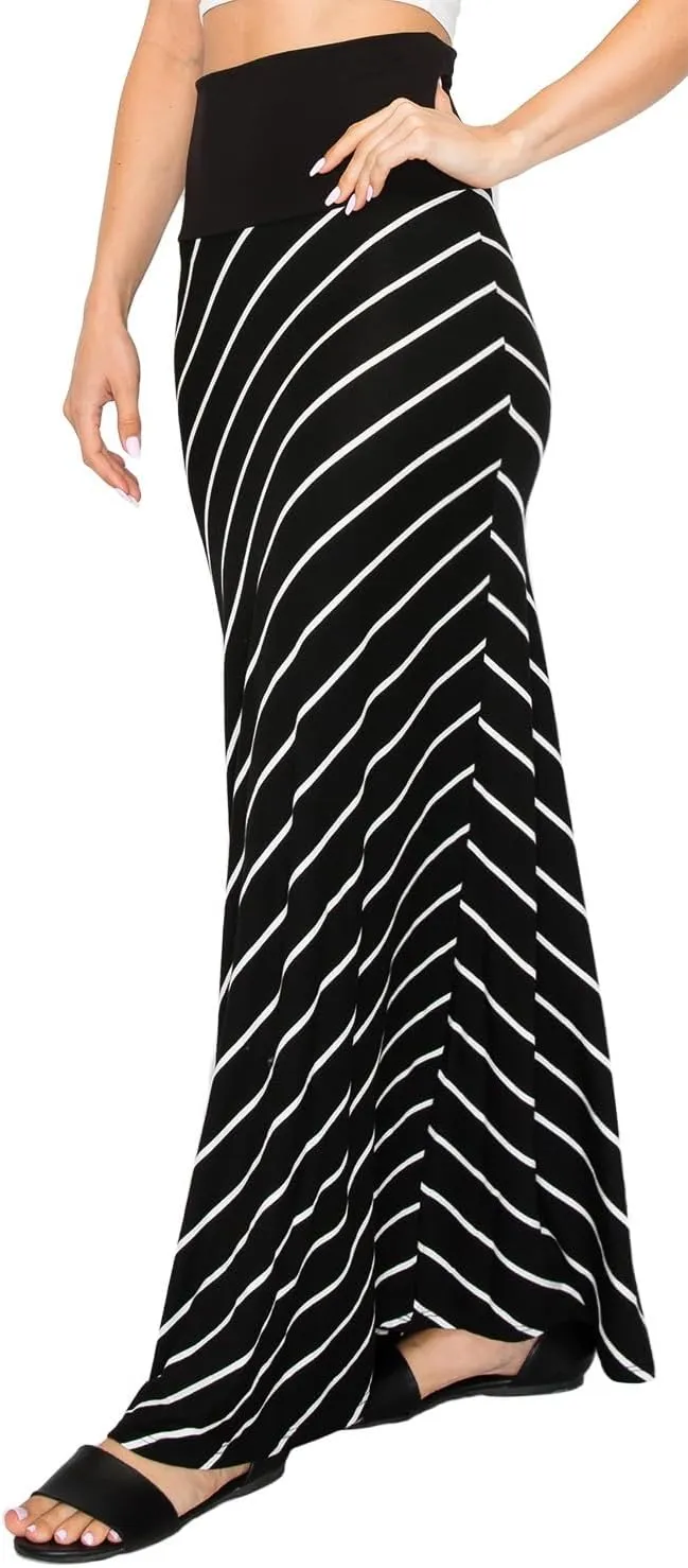 URBAN K Womens Basic Foldable High Waist Regular and Plus Size Maxi Skirts