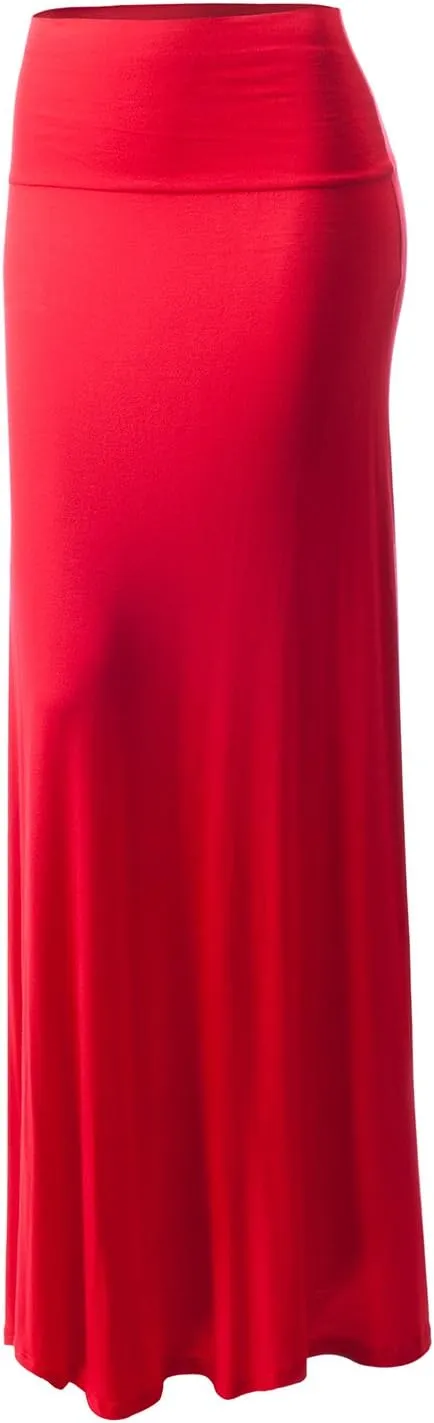 URBAN K Womens Basic Foldable High Waist Regular and Plus Size Maxi Skirts