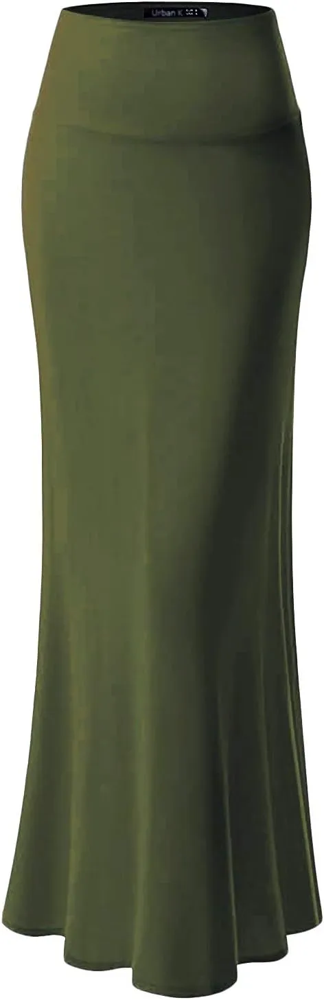URBAN K Womens Basic Foldable High Waist Regular and Plus Size Maxi Skirts