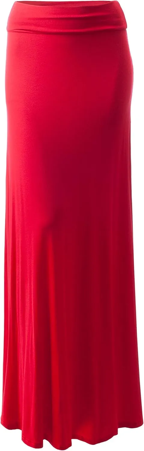 URBAN K Womens Basic Foldable High Waist Regular and Plus Size Maxi Skirts