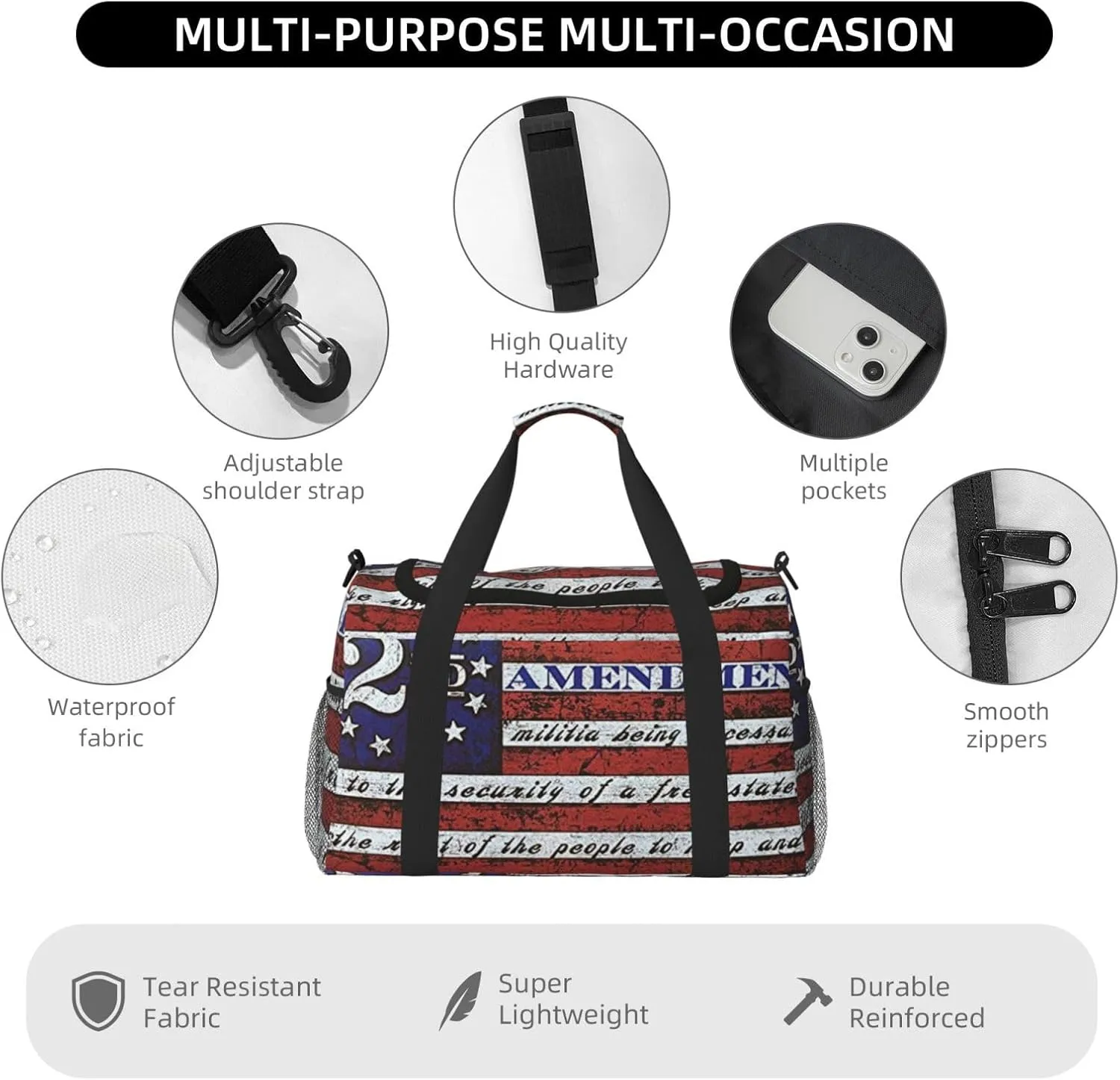 Usa Flag Travel Duffel Bag Large Foldable Waterproof Overnight Bag For Beach Swim Bags Pool Sports Gym