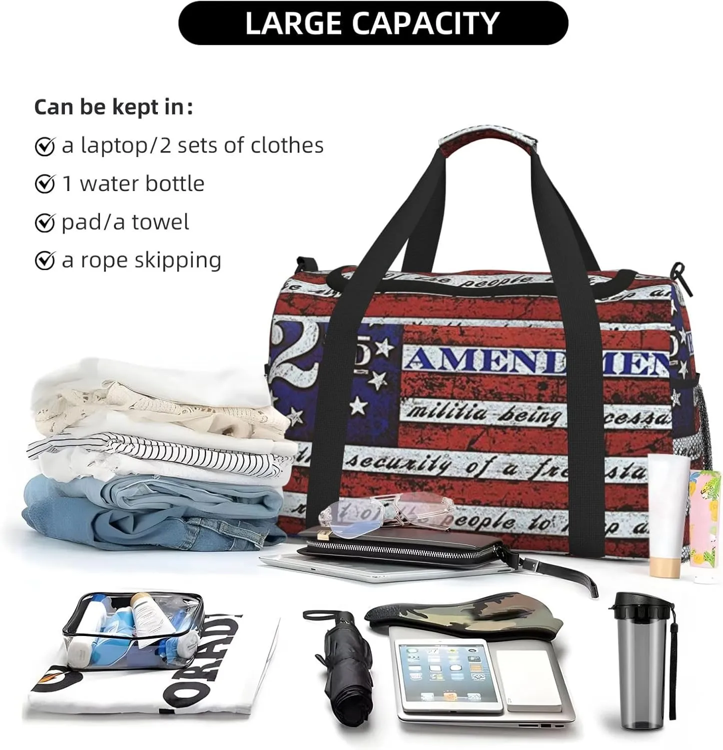 Usa Flag Travel Duffel Bag Large Foldable Waterproof Overnight Bag For Beach Swim Bags Pool Sports Gym