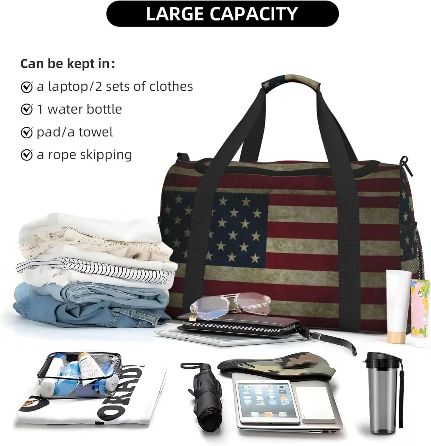 Usa Flag Travel Duffel Bag Large Foldable Waterproof Overnight Bag For Beach Swim Bags Pool Sports Gym