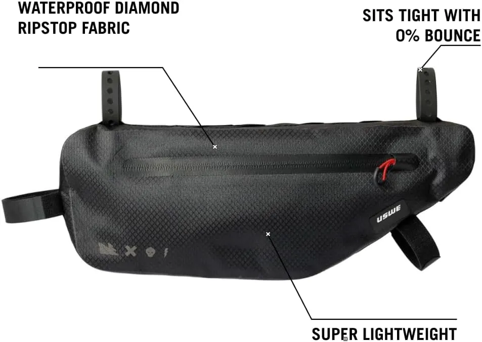 USWE Bike Frame Bag, MTB, Gravel and E-MTB Frame Bag Tube, Bicycle Waterproof Bikepacking Bags, Under Frame Road, Off-Road Bike Cycling Pouch, for Men and Women