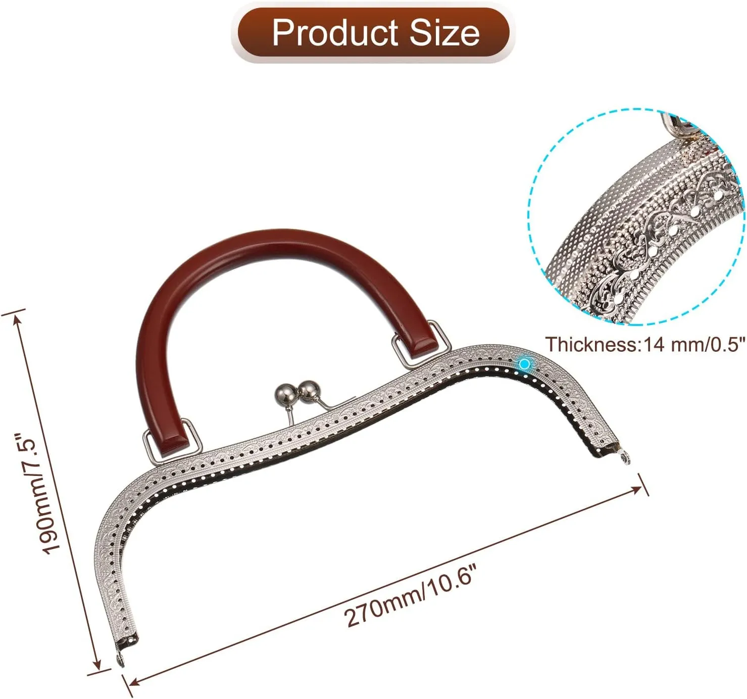 uxcell Metal Purse Frames - 10.6" Kiss Lock Clasp Frame Embossed Clutch Frame with Handle for Coin Purse Handbag Making DIY Craft, Silver