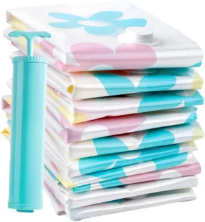 Vaguelly 11pcs 1 Set Vacuum Storage Bag with Hand Pump Space Saver for Clothes Blankets Duvets and More Foldable Compressed Organizers in Random Color Efficient Space Random Color