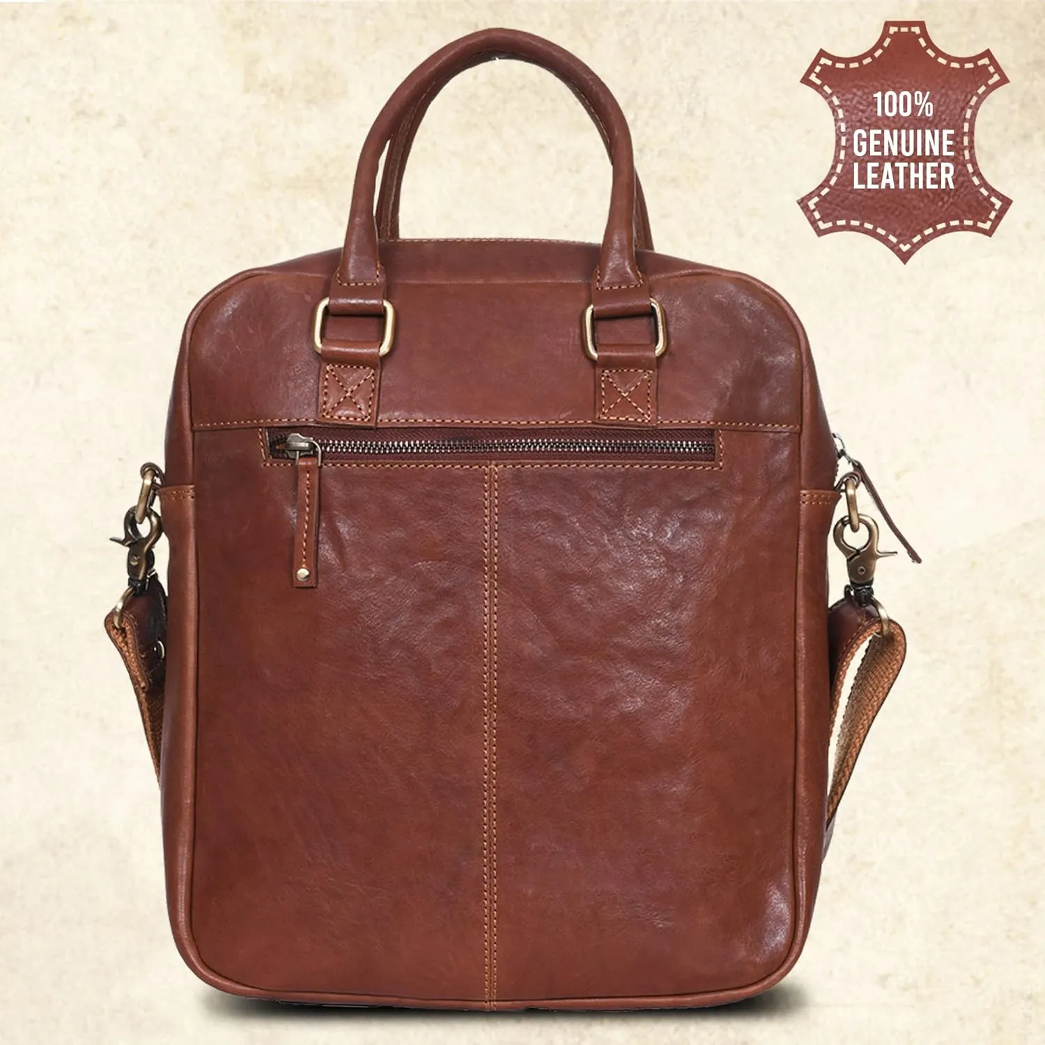 VALENCHI Leather Messenger Bag For Men - Laptop Messenger Briefcase & Shoulder Bag-Office, Work, Travel