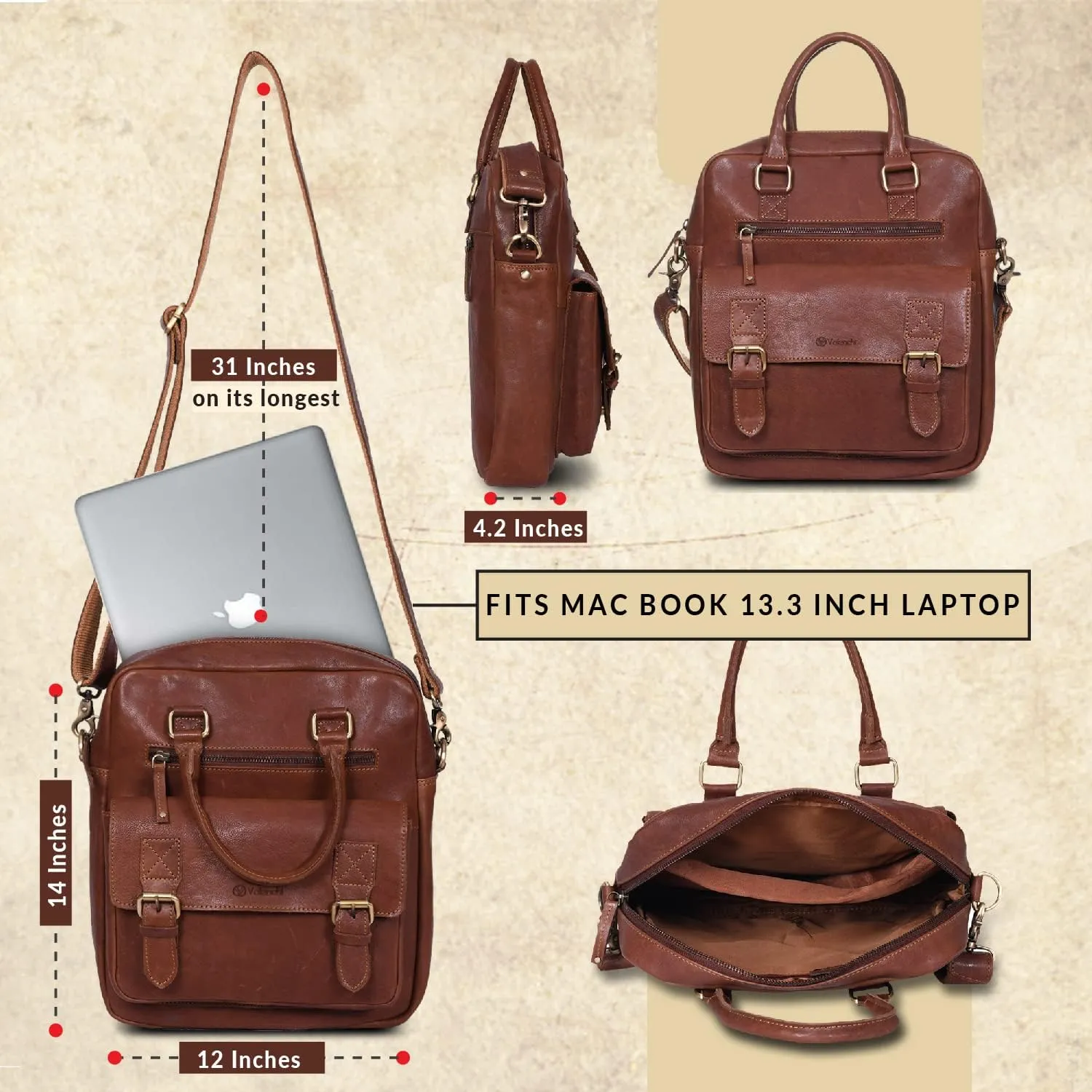 VALENCHI Leather Messenger Bag For Men - Laptop Messenger Briefcase & Shoulder Bag-Office, Work, Travel